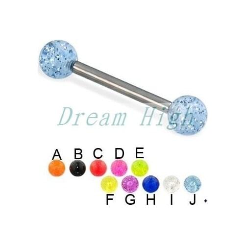 Wholesale Glitter Blue Tongue Ring Tongue Piercing Fashion Body Jewelry For Women 100pcs/lot Mixed Color Free Shipping