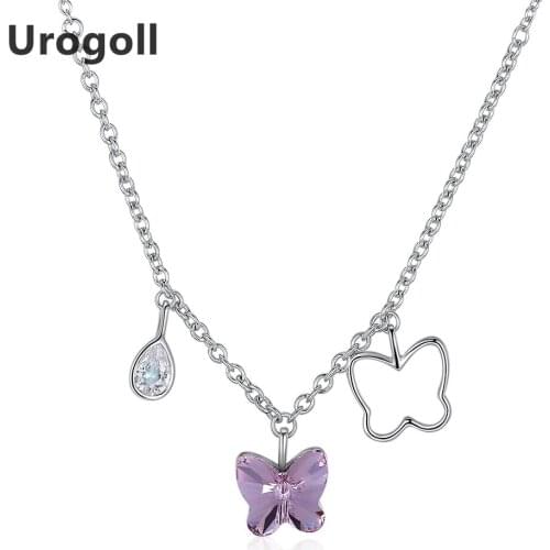 Genuine Fine Jewelry 925 Sterling Silver Crystal Butterfly Necklaces For Women Luxury Engagement Wedding Silver 925 Jewelry Gift