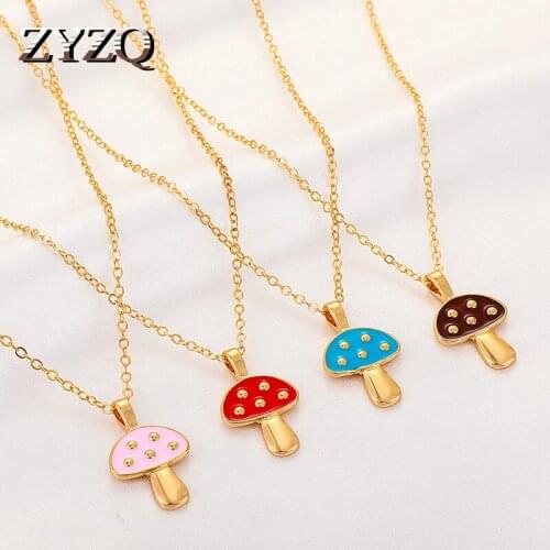 ZYZQ Trendy Ins Style Color Dripping Oil Mushroom Women Necklace Fashion Simple Plant Short Choker Birthday Gift for Girlfriend