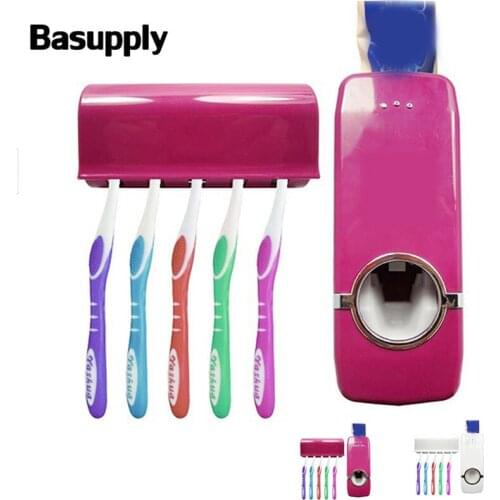 1Set Automatic Toothpaste Dispenser Toothbrush Holder Wall Mount Stand Toothpaste Squeezer Bathroom Accessories Set