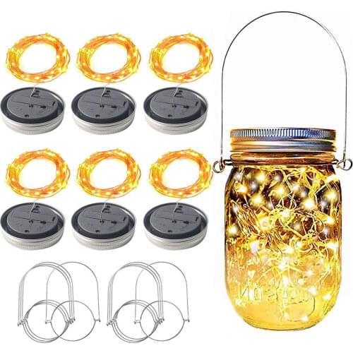 10-1pcs 20leds 10leds Solar Mason Jar Lights String Fairy Firefly Lamp Lids with Handles for Wedding Christmas Tree Garden Decor