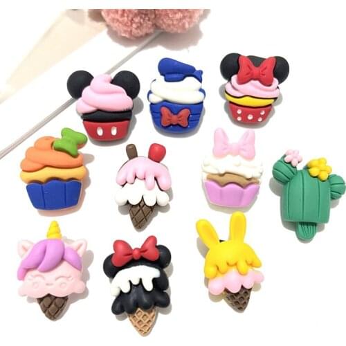 10Pcs Set Cartoon Ice Craem Mouse Head Summer Cake Crafts Food Resin Cobochon Phone Decoration DIY Jewelry Make Accessories
