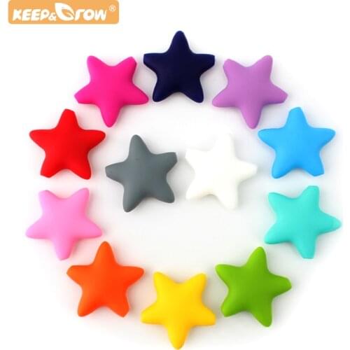 Keep&Grow 12pcs Bebe Reborn Silicone Star Beads DIY Necklace Accessories BPA Free Baby Oarl Care Toys Teething Necklace Beads