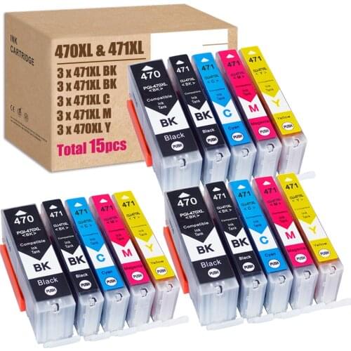 15PCS For Canon PGI-470XL Ink For CLI-471XL Ink 470 471 MG6840 MG5740 TS5040 TS6040 TS5040 Ink Cartridge TS6040 Ink Cartridge