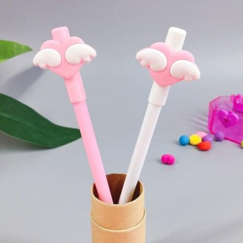 30 PCs gel Pens Simple Student Signature Pen Pink Heart Ballpoint Pen Cute Love Wings Study School Office Sationery Wholesale