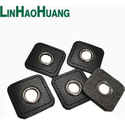 30pcs/Lot 23.5mm Square Black/White PU Leather Sew on Badges Patch Labels + Inner 7mm Metal Brass Eyelets Grommets Free Ship