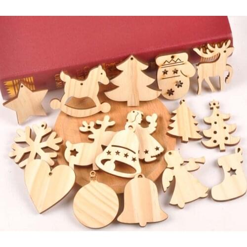5PCS DIY Natural Wooden Chip Christmas Tree Hanging Ornaments Pendant Kids Gifts Snowman Tree Shape Xmas Ornaments Decorations