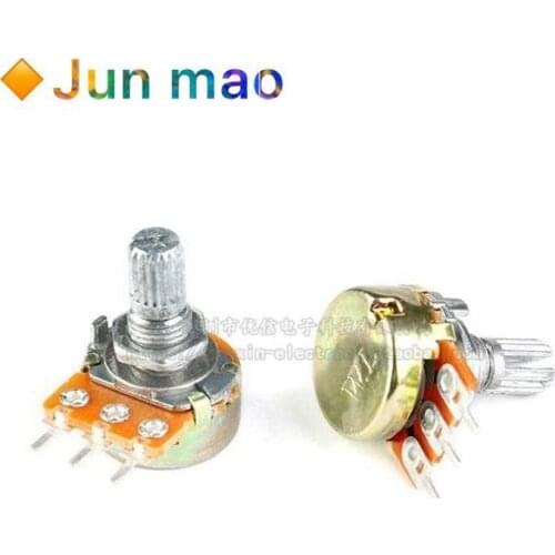 5pcs WH148 B1K B2K B5K B10K B20K B50K B100K B500K 3Pin 15mm Shaft Amplifier Dual Stereo Potentiometer 1K 2K 5K 10K 50K 100K 500K