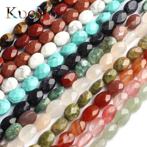 6x8m Natural Faceted Mixed Oval Shape Agates Tiger Eye Turquoises Beads Loose Spacer Beads For Jewelry Making DIY Bracelet 7.5"