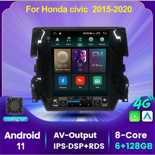 9.7'' Vertical Tesla Screen Android 11 Car Multimedia Radio Player For Honda Civic 2015 2016 2017 2018 2019 2020