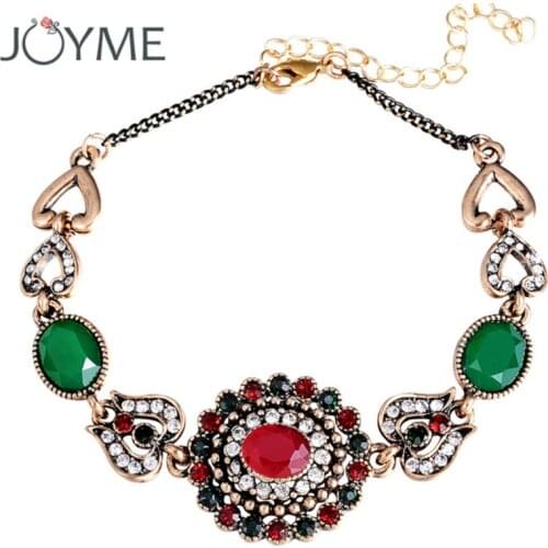 Luxurious Antique Gold-Color Vintage Charm Bracelets&Bangles For Women Colorful Pulseiras Feminino Turkish Jewelry Bijouterie