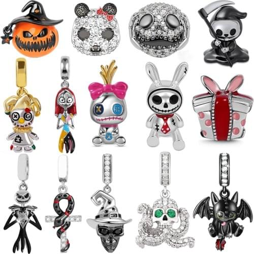 Hot Sale 925 Sterling Silver Halloween Gothic Theme Charm Beads Fit Original Pandora Bracelet Jewelry Making DIY Women Gift