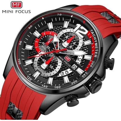 MINI FOCUS Fashion Watches For Men Top Brand Luxury Quartz Waterproof Sports Wristwatches Relogio Masculino Red Silicone Strap
