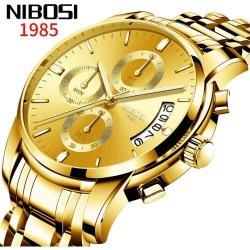 NIBOSI 2020 Mens Watches Top Brand Luxury Sport Chronograph Quartz Watch Men Military Fashion Gold Wrist Wacth Relogio Masculino
