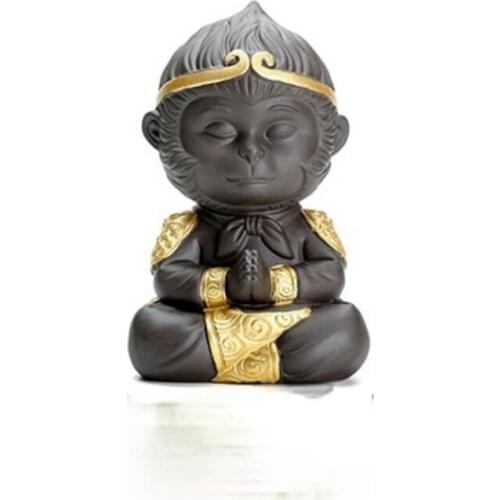 Purple Clay Tea Pet Ornaments Sun Wukong Handmade Monkey King Can Fine Monkey Tea Play Golden Hoop Stick Tea Set Accessories