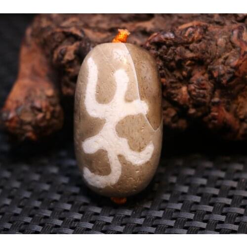 Energy Tibetan Old Agate OM Wishing Word Goat Eye dZi Bead Totem Pendant Amulet Timestown zhang
