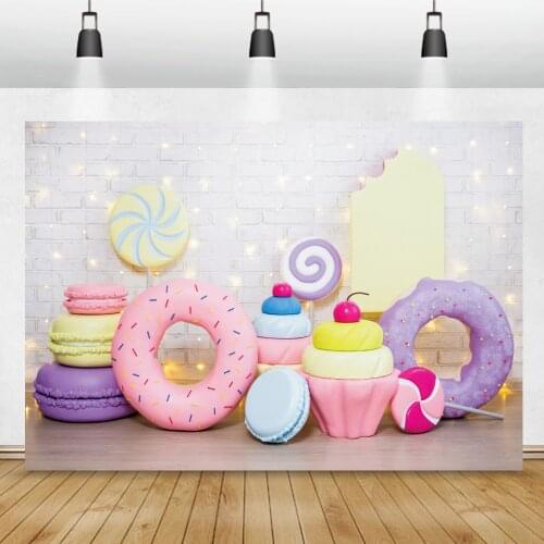 Photo Background Baby Candy Lollipops Ice Cream Birthday Party Sweet Love Gray Brick Wall Bulb Photography Backdrop Photo Studio