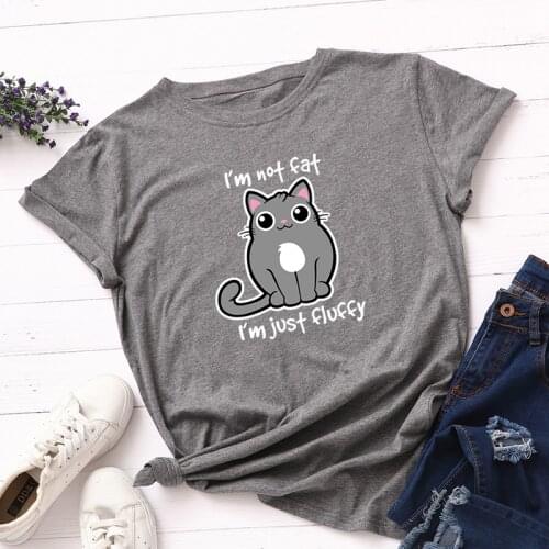 Women T-shirts 100% Cotton S-5XL Graphic Tees Female Shirts Summer Topsi'm Not Fat Cat Printed Funny T Shirt Clothes