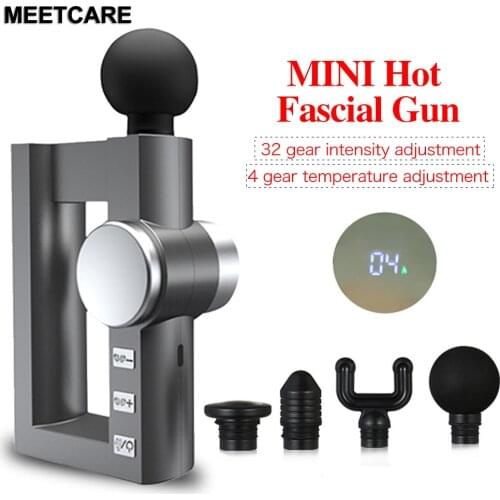 Hot Massage Gun 4 Heads Massager Gun Pain Relief Deep Tissue Muscle Fascial Gun Handheld 32 Speed 4 Gear Heat in Gym Office Home