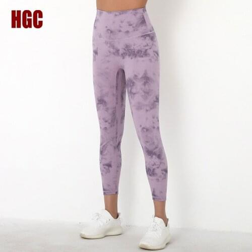 HGC Yoga Pants High Waist Butt Lift Running Tight Tie Dyeing Leggings Sport Women Fitness Elastic Squat Proof Naked Feel GYM