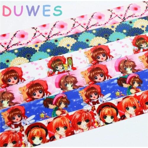 DUWES 7/8'' Free shipping japan flowers Sakura printed grosgrain ribbon Accessory hairbow headwear DIY decoration 22mm D753