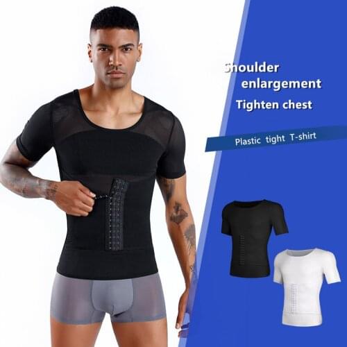 Summer Men Quick drying elastic Body-shaping Clothes For Abdomen-tightening Building Waist-tightening Invisible Short T Sleeve