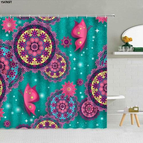 Dream Bohemian Flowers Butterfly Shower Curtain Creative Mandala Geometric Pattern Fabric Bathroom Decor Supplies Cloth Curtain
