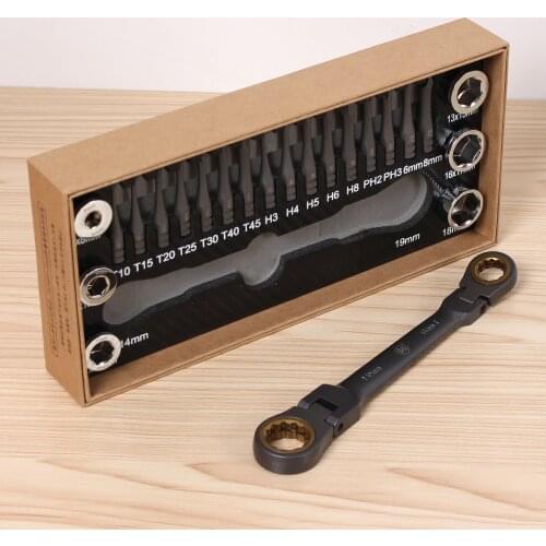 Multifunctional Ratcheting Socket Wrench Set Box End Wrench Metric With Adapter Socket Screwdriver Wrench Kit Garden Tool