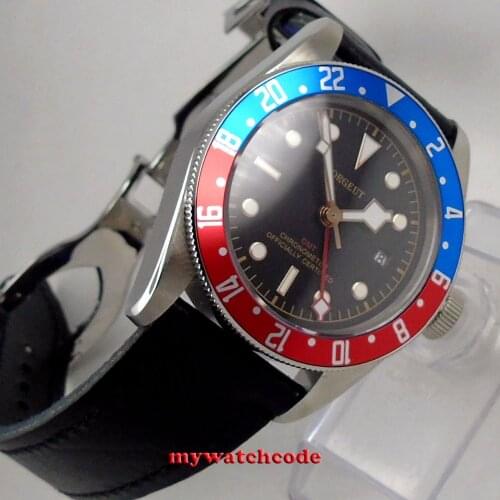 41mm corgeut black dial Pepsi red blue bezel Sapphire Glass GMT Automatic mens watch