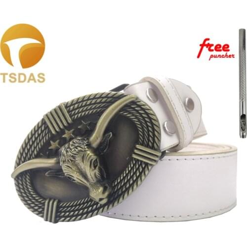 Mens Design 3D Cattle Head Pattern Metal Belt Buckles Cow Brass Belt Buckle with Leather Belt
