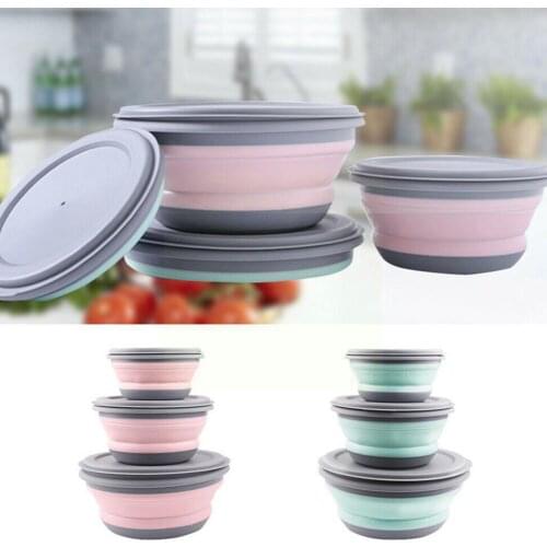 3piece Folding Silicone Portable Picnic Supplies Wild Travel Green Tableware Lunch Box Set Baby Cup Compression Picnic P7V2