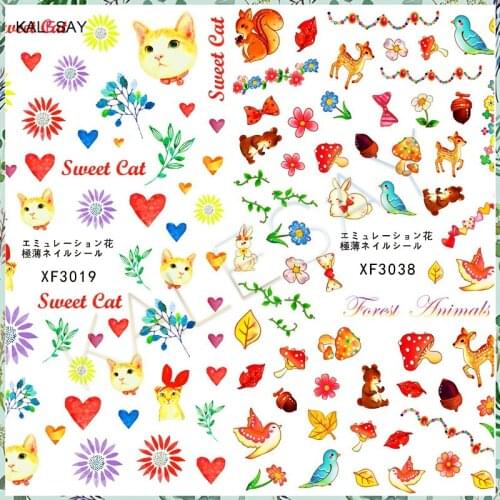 Nail Sticker Art Decals Back Glue Cat Bow Manicure Design Simple Life Animal Decoration 3D Sticker for Nails Decor Heart