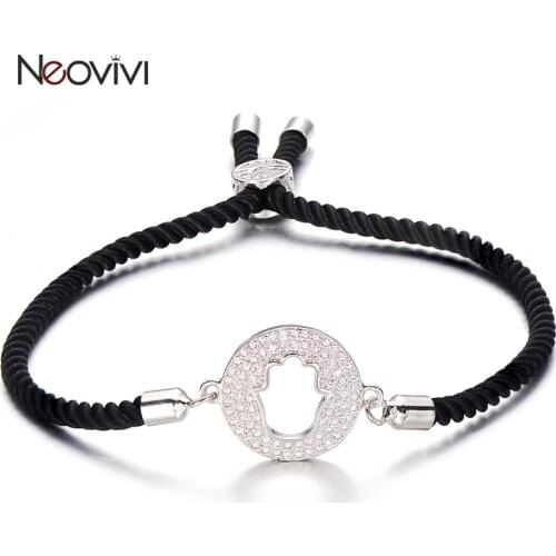 Neovivi White CZ Round Bead Hollow Hand Charm Bracelet Women DIY Red Black Rope Chain Bracelets Adjustable Jewelry Girl Gift Men