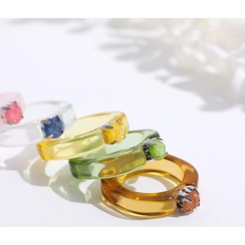 New Trendy Multicolor Rhinestone Crystal Rings For women Geometric Round Transparent Acrylic Resin Rings Wedding Jewelry