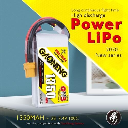 NEW Gaoneng GNB 1350MAH 7.4V 100C / 200C 2S Lipo Battery Rechargeable XT60 Plug Connector For RC Models Multicopter Frame Accs