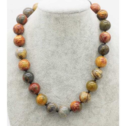 Wholesale 12/14/16mm red picture color jade stone round necklace 18inch FPPJ nature beads amazing for woman gift