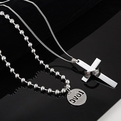 Punk love letters cross layered necklace for women Stainless Steel necklace hip hop jewelry dropshipping