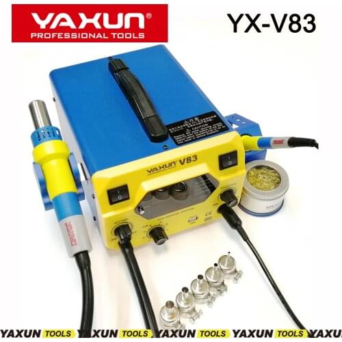 NEW YAXUN YX-V83 2 IN 1 high quality Hot air and Soldering iron SMD rework station, 2 LCD temperature display5V,1A USB output