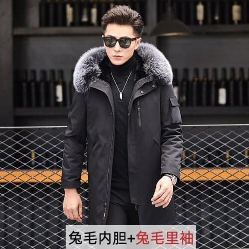 Real Rabbit Fur Liner Parka Coat Men Clothes Winter Natural Fox Fur Hooded Jacket 2020 Korean Streetwear Jackets 110636