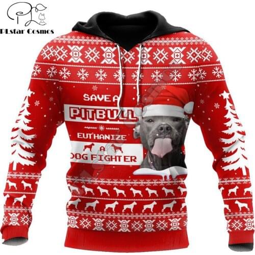 Merry Christmas Love Pitbull 3D All Over Printed Mens autumn Hoodie Unisex Casual Pullover Streetwear Jacket Tracksuits DK247