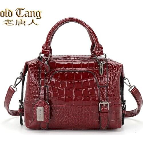 OLD TANG Luxury Designer Patent Leather Crocodile Pattern Shoulder Crossbody Bags for Women 2021 Retro Casual Womens Handbags
