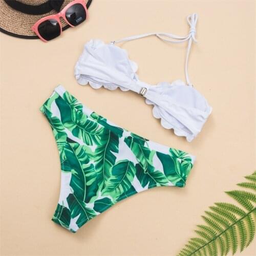 Sexy 2020 Bikini Swimsuit Women Swimwear Push Up Bikinis Set Leaf Print Female High Waist Swimming Suits for Bathing Suit