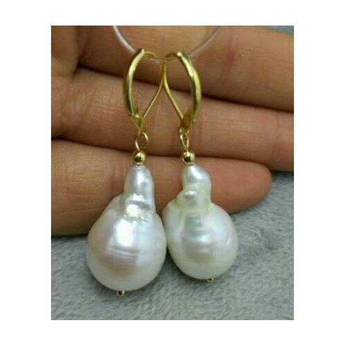 Good Huge AAA natural baroque white pearl earrings 14K/20