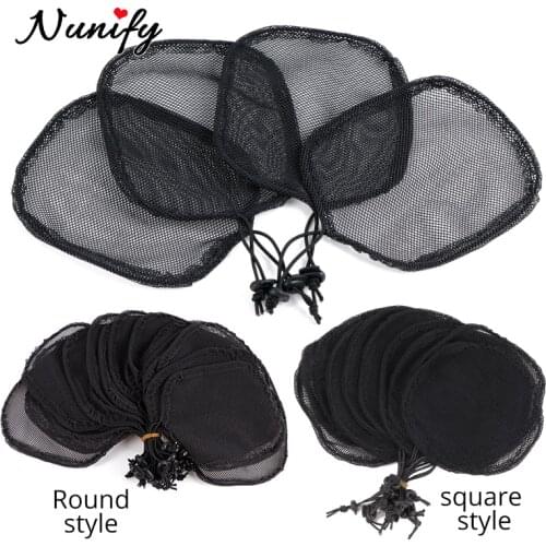 Nunify 5Pcs/Lot Drawstring Ponytail Net Black Color Hair Net For Making Ponytail Afro Puff Bun Net Weaving Cap Wig Making Tool