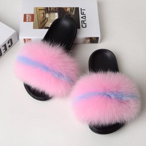 Big Fur Slides Women Furry Slippers House Summer Fluffy Home Shoes Plush Sandals Ladies Luxury Real Fur Flip Flops Big Size 2021