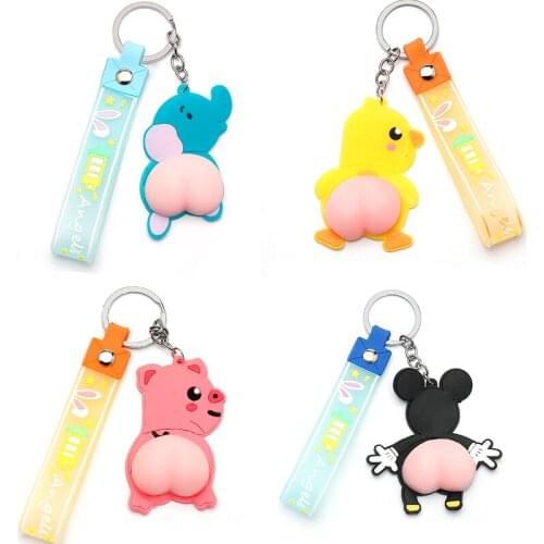 Blue Elephant Yellow Chick Pink Pig Black Mouse Keychains Anime Accessories Sublimation Blanks Key Holder Phone Charm Keyring
