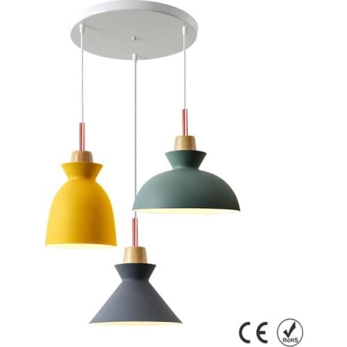Modern Creative Solid Wood E27 Pendant Lamp Art Colorful Aluminum Lamp Shade Pendant Lights For Home Lighting Restaurant Bar