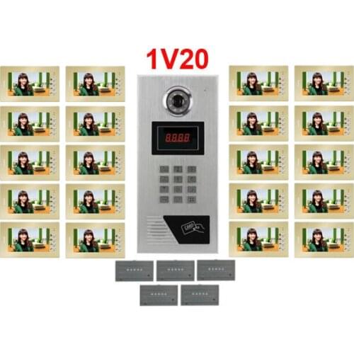 7"LCD Video Door Phone Building Video Intercom System CCD Camera Password&ID Card Function for 20-Apartments Video Doorbell