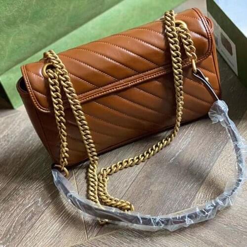 New GG fashion stripe One Shoulder Messenger metal chain bag leather Marmont Bag Mini love womens bag
