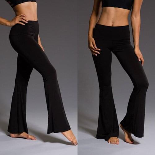 2019 Women New High Waist Flared Tight-fitting Solid Black Pants Bell Bottom Palazzo Trousers